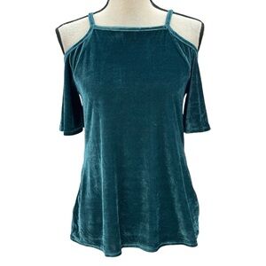 Ultra Flirt Short Sleeve Cold Shoulder Velvet Blouse - Green